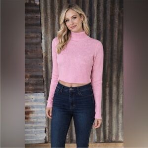 NWT-Wild Fable Pink Ribbed Cropped Sweater🩷